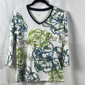Allison Daley multicolor 3/4-sleeve floral V-neck top, size SP